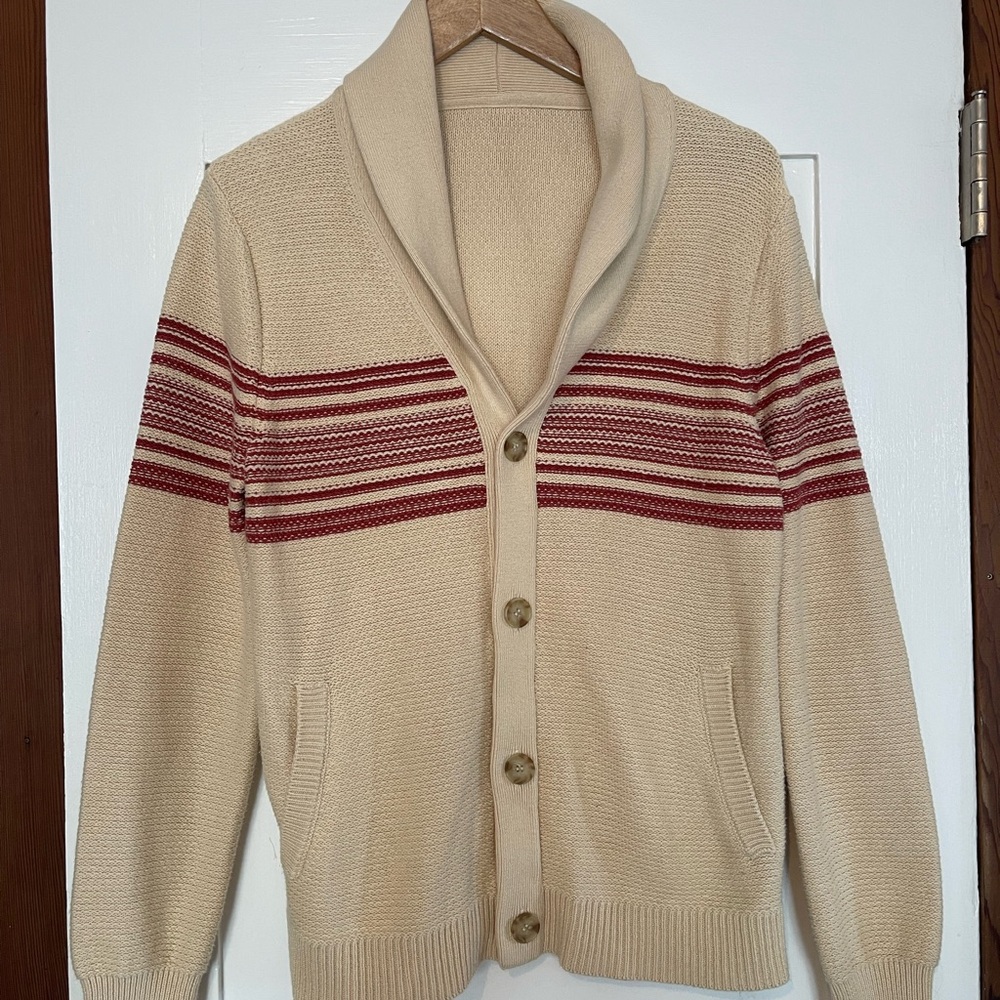 Women’s Cotton Cream and Deep Red Striped Surf type Sweater